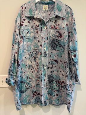 Jaded Gypsy Garden Splash Long Shirt L XL Beautiful Blues